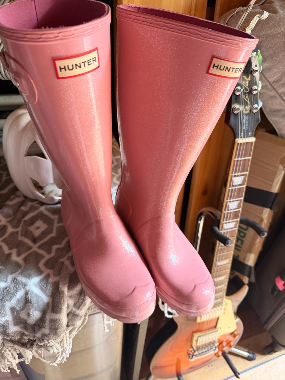Hunter Pink Glitter Tall Rain Boots - Bright Pink Interior